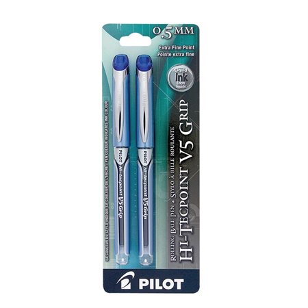 Hi-Tecpoint Grip V5  /  V7 Rolling Ballpoint Pens 0.5 mm. Package of 2 blue