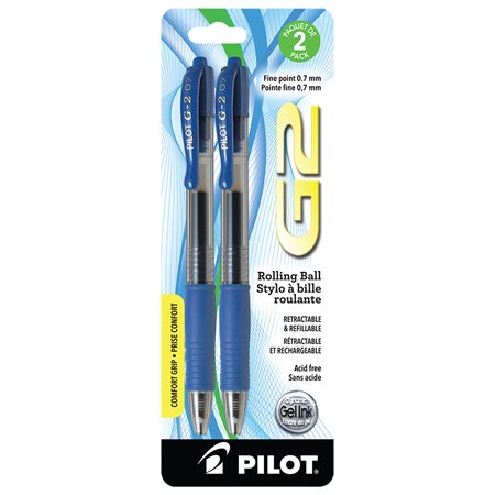 Stylos à bille roulante rétractable G2 0,7 mm. Paquet de 2 bleu